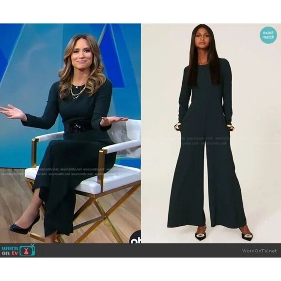 Adam Lippes Jada Flared long sleeve Jumpsuit in Green 8 Womens Dressy Catsuit - Picture 11 of 16